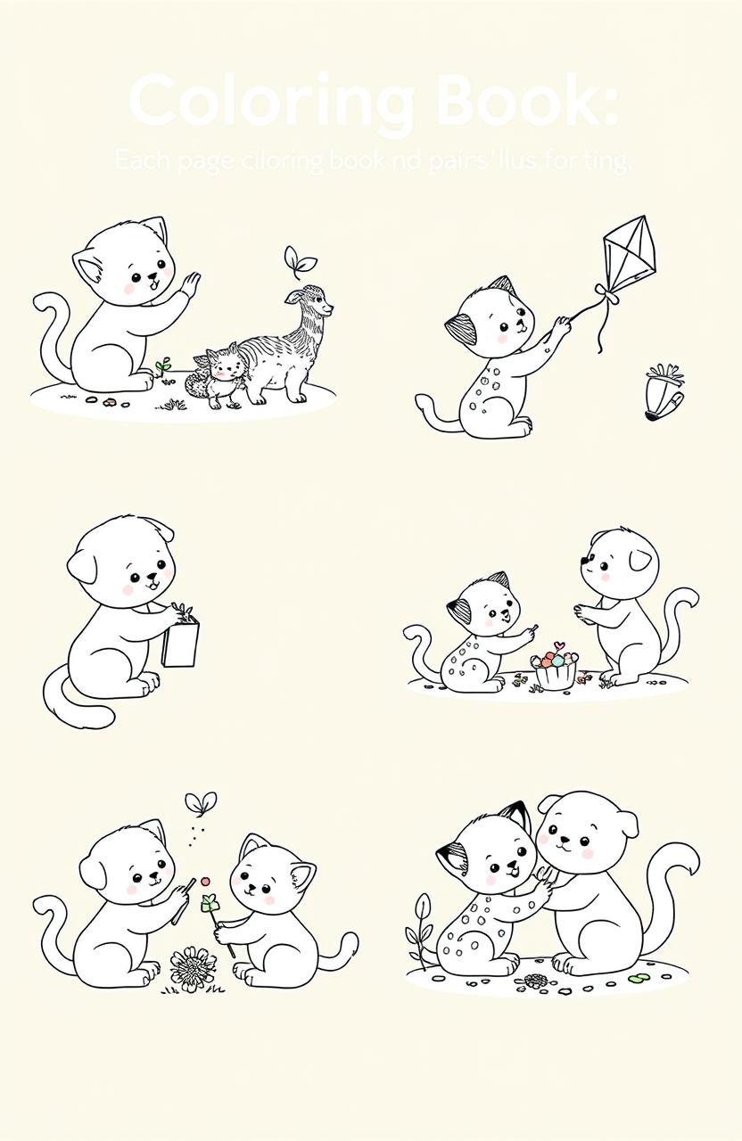 A delightful collection of coloring book illustrations designed for pairs