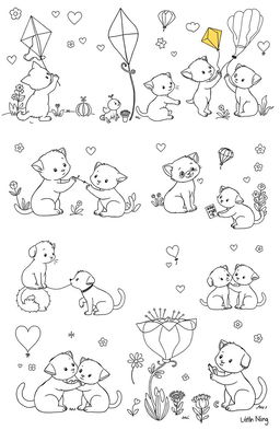 A delightful collection of coloring book illustrations designed for pairs