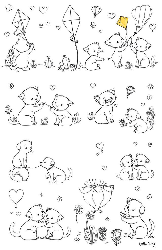 A delightful collection of coloring book illustrations designed for pairs