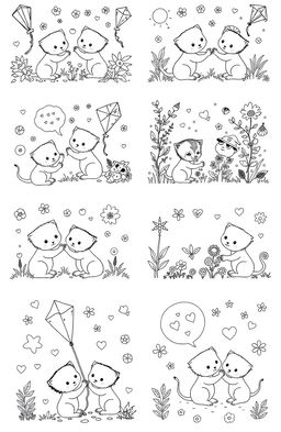 A delightful collection of coloring book illustrations designed for pairs