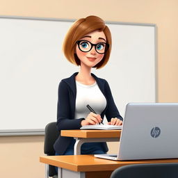 A Disney Pixar-style character featuring a pretty 50-year-old female teacher