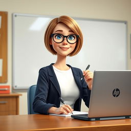 A Disney Pixar-style character featuring a pretty 50-year-old female teacher