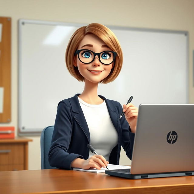 A Disney Pixar-style character featuring a pretty 50-year-old female teacher