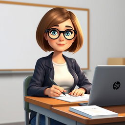 A Disney Pixar-style character featuring a pretty 50-year-old female teacher