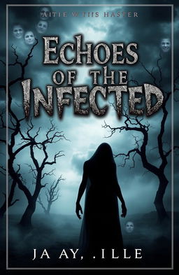 A hauntingly atmospheric book cover for a horror story titled 'Echoes of the Infected'