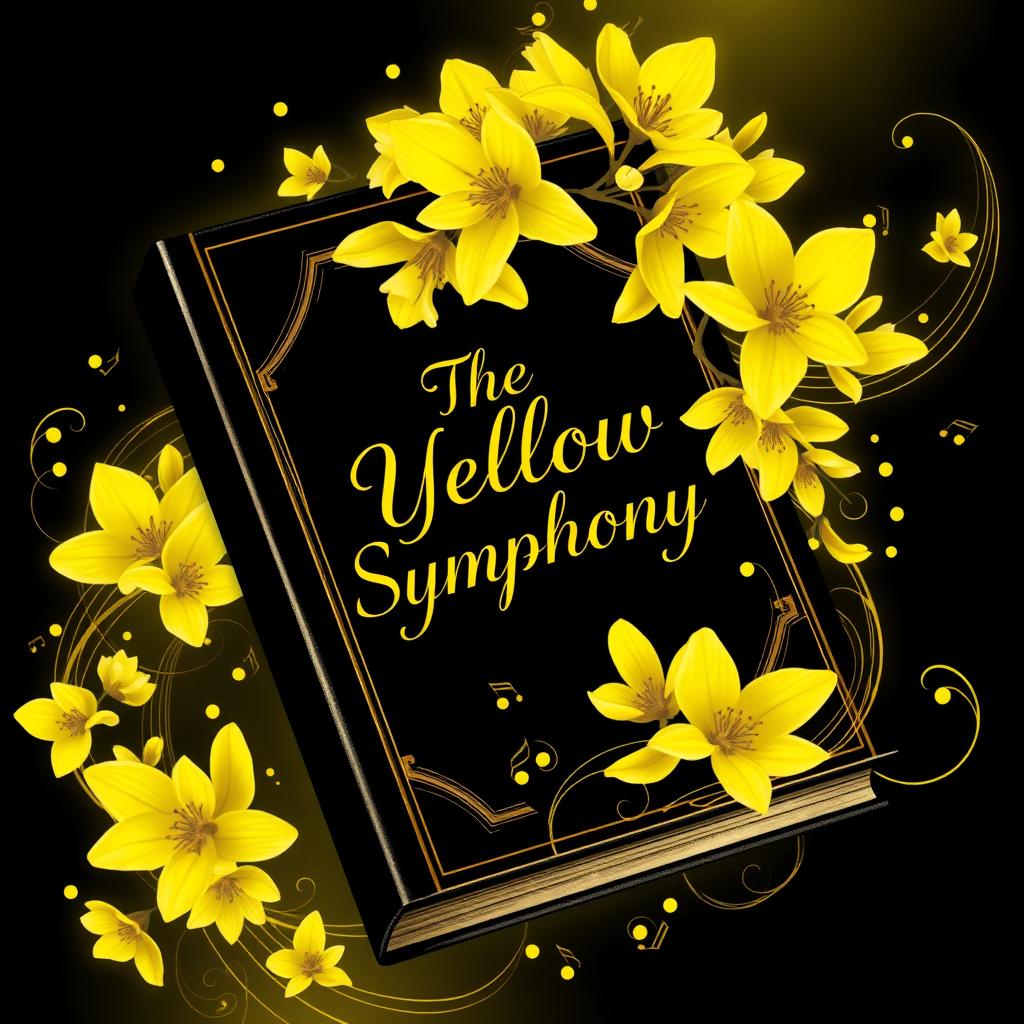 A stunning black and golden book titled "The Yellow Symphony", featuring an elegant and enchanting design