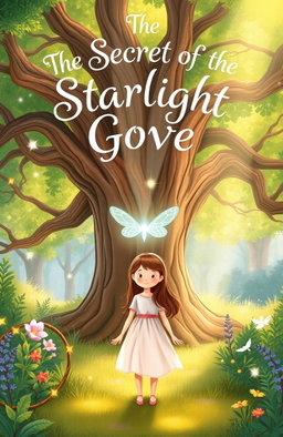 A colorful illustration for the front cover of a children's book titled 'The Secret of the Starlight Grove