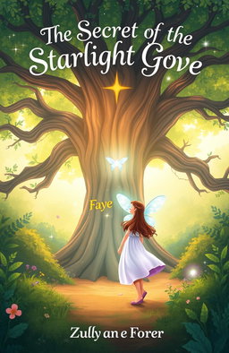 A colorful illustration for the front cover of a children's book titled 'The Secret of the Starlight Grove