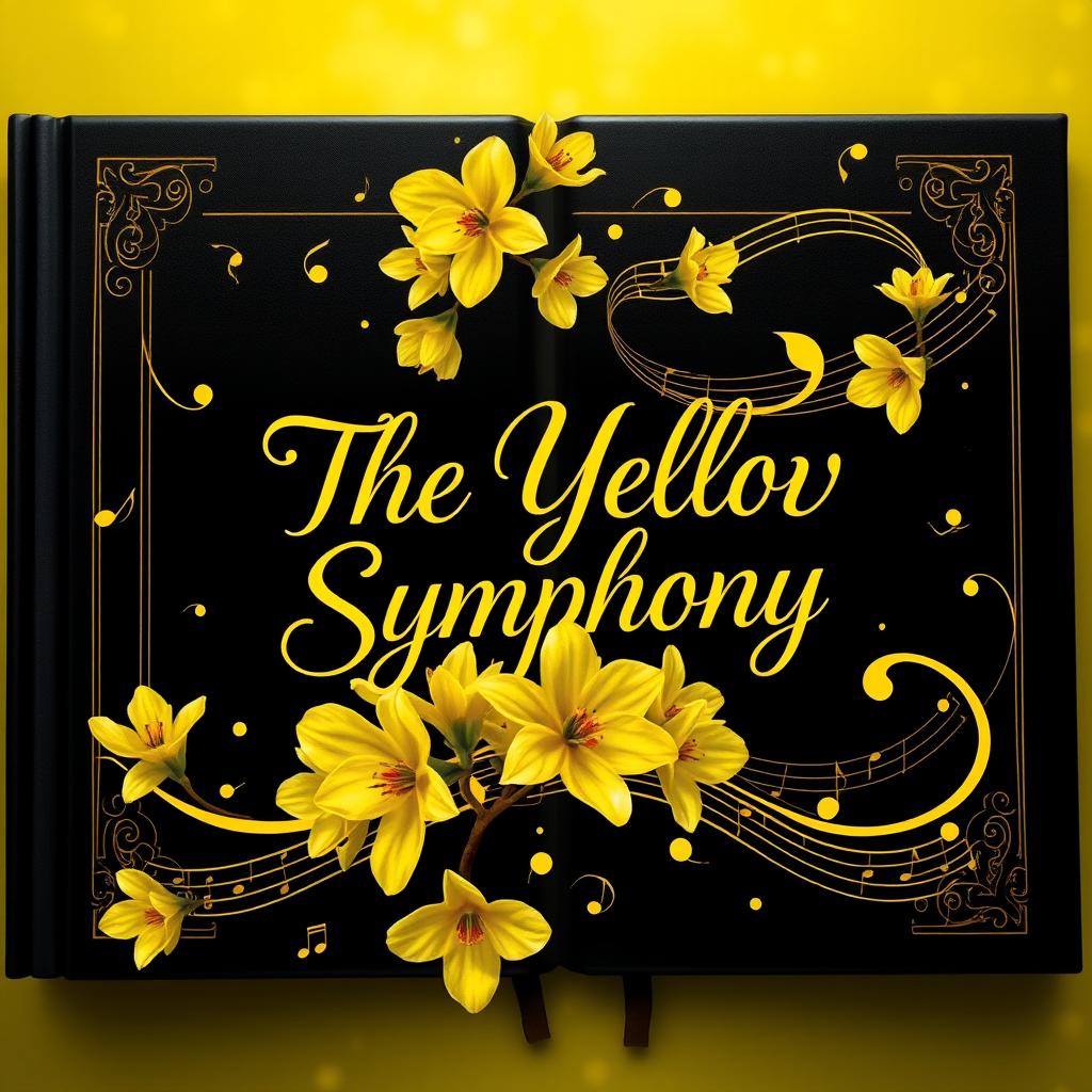 A stunning black and golden book titled "The Yellow Symphony", featuring a mesmerizing design