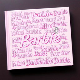 A light pink book cover filled with the phrase 'Mini Barbie' repeated all over in a fun and stylish typography