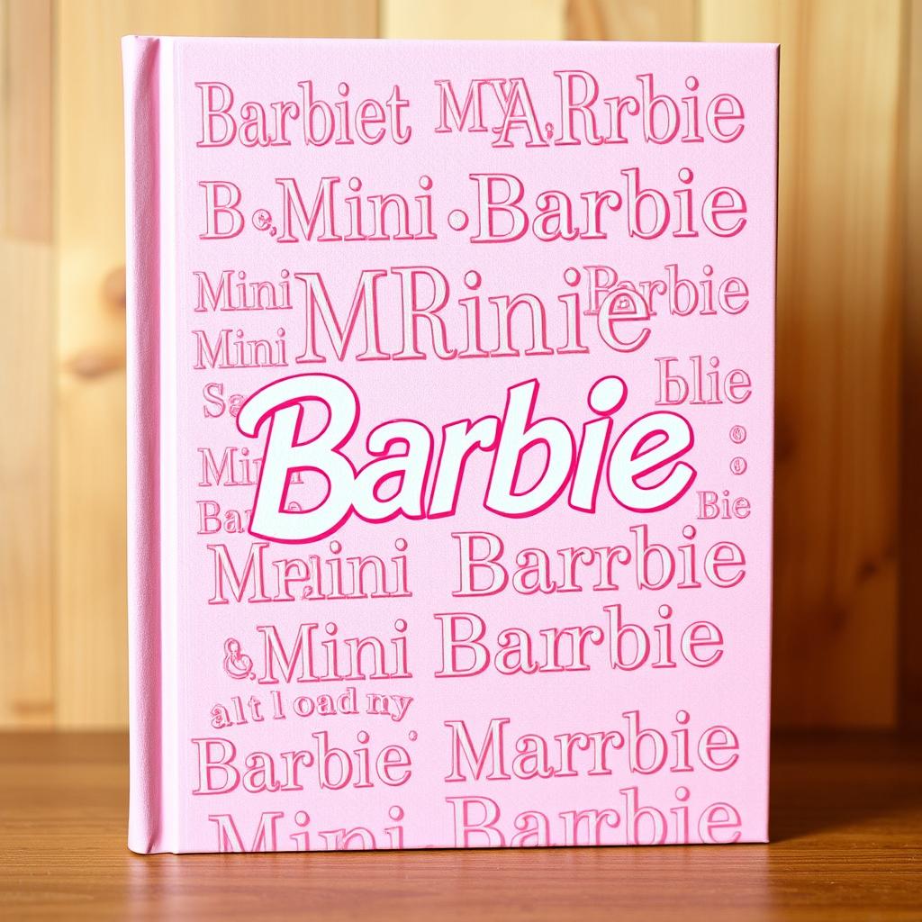 A light pink book cover filled with the phrase 'Mini Barbie' repeated all over in a fun and stylish typography