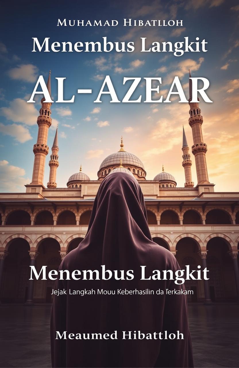 A novel cover design for the title 'Menembus Langit Al-Azhar' with the theme 'Jejak Langkah Menuju Keberhasilan dan Keberkahan' written beneath the title