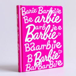 A vibrant pink book cover filled with the word 'Barbie' repeated all over in various sizes and playful fonts