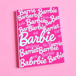 A vibrant pink book cover filled with the word 'Barbie' repeated all over in various sizes and playful fonts