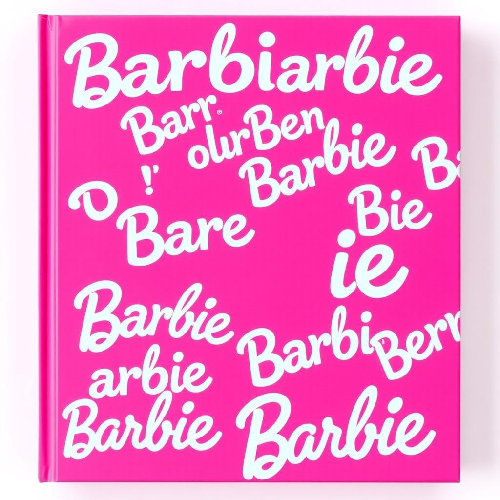 A vibrant pink book cover filled with the word 'Barbie' repeated all over in various sizes and playful fonts