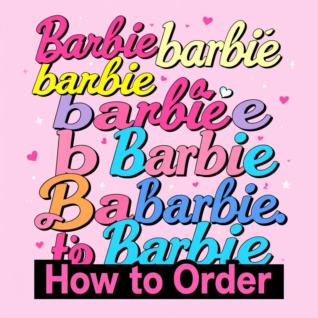 A stylish and vibrant magazine cover filled with the word 'barbie' in various colorful fonts and sizes, repeating all across the cover
