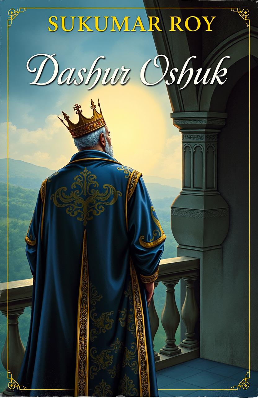A book cover featuring a troubled king, depicted from the back, looking contemplative and weary due to an ailment