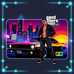 A dynamic design for an FC Mobile card that embodies the vibes of Grand Theft Auto (GTA)