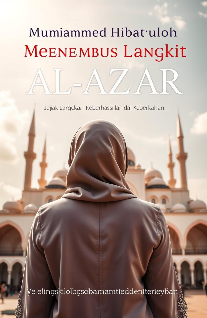 A novel cover design for the title 'Menembus Langit Al-Azhar' with the subtitle 'Jejak Langkah Menuju Keberhasilan dan Keberkahan'