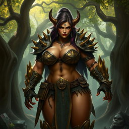 A fierce female orc captain named Crimson Fang, showcasing her impressive strength and confidence