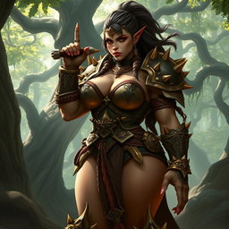 A fierce female orc captain named Crimson Fang, showcasing her impressive strength and confidence