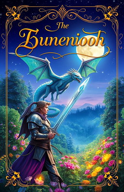 A vibrant and enchanting fantasy book cover featuring a mystical forest filled with glowing flowers and magical creatures
