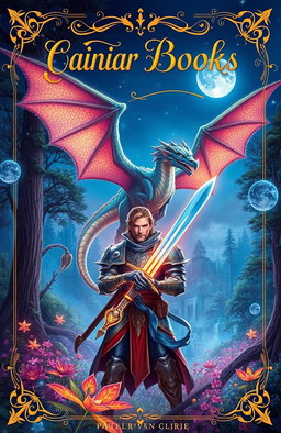 A vibrant and enchanting fantasy book cover featuring a mystical forest filled with glowing flowers and magical creatures