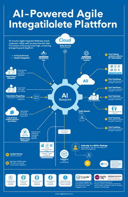 An informative and visually engaging blueprint design for an AI-Powered Agile Integration Platform, showcasing interconnected systems and components