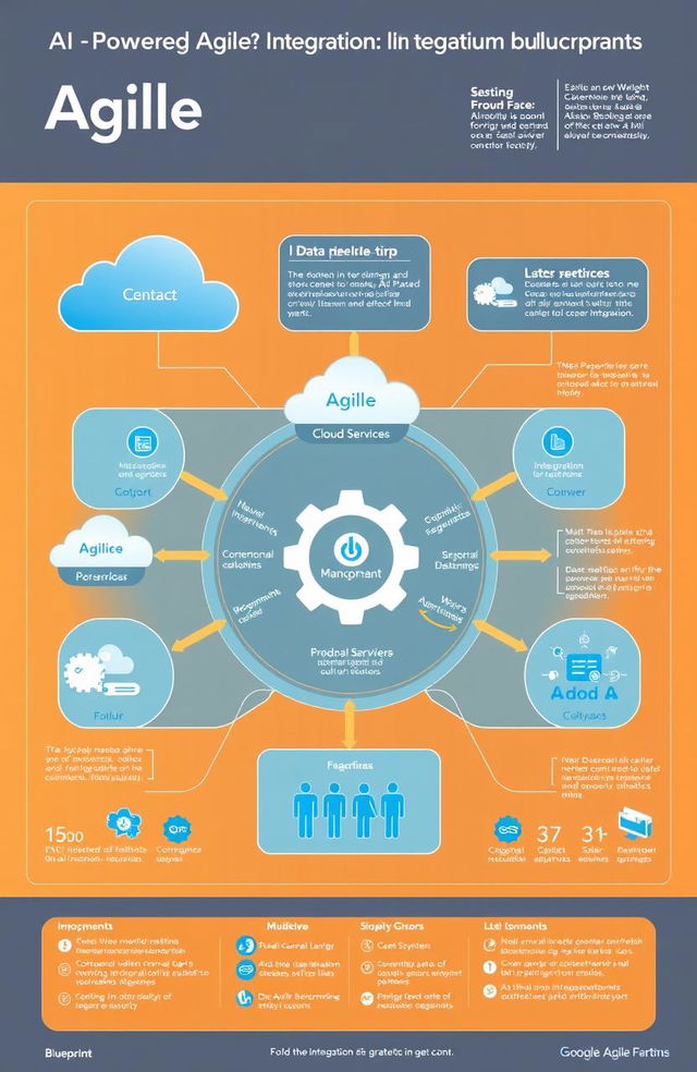 An informative and visually engaging blueprint design for an AI-Powered Agile Integration Platform, showcasing interconnected systems and components