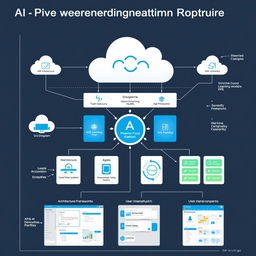 A detailed blueprint of an AI-powered Agile integration platform, showcasing various components such as data flow diagrams, architecture frameworks, and user interfaces
