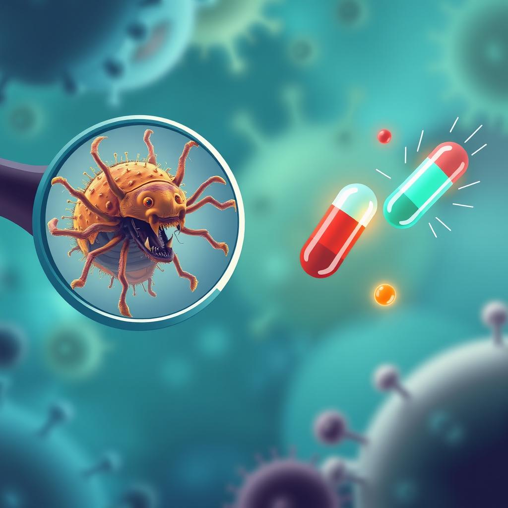 A visually striking illustration depicting the battle between superbugs and antibiotics