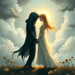 A touching illustration of two broken souls, portrayed in a surreal dreamscape