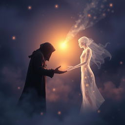 A powerful visual of two broken souls gravitating towards each other in a dreamy, twilight setting