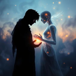 A powerful visual of two broken souls gravitating towards each other in a dreamy, twilight setting