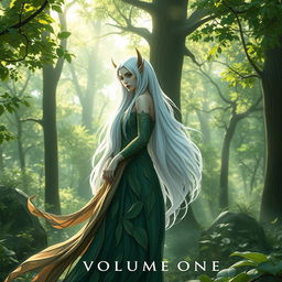 A captivating book cover for volume one, featuring two elegant white-haired elves standing gracefully