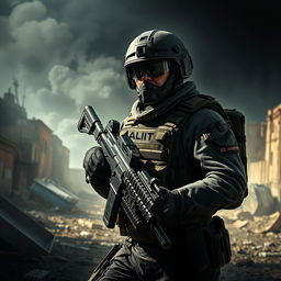 A hyper-realistic artwork of a soldier in modern combat gear, reminiscent of the iconic aesthetic of Call of Duty: Modern Warfare 3