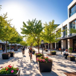 A vibrant and lively city scene showcasing the newly constructed Santa Rosa Avenue