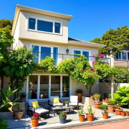 A three-story house featuring a beautiful terrace, designed in a modern architectural style