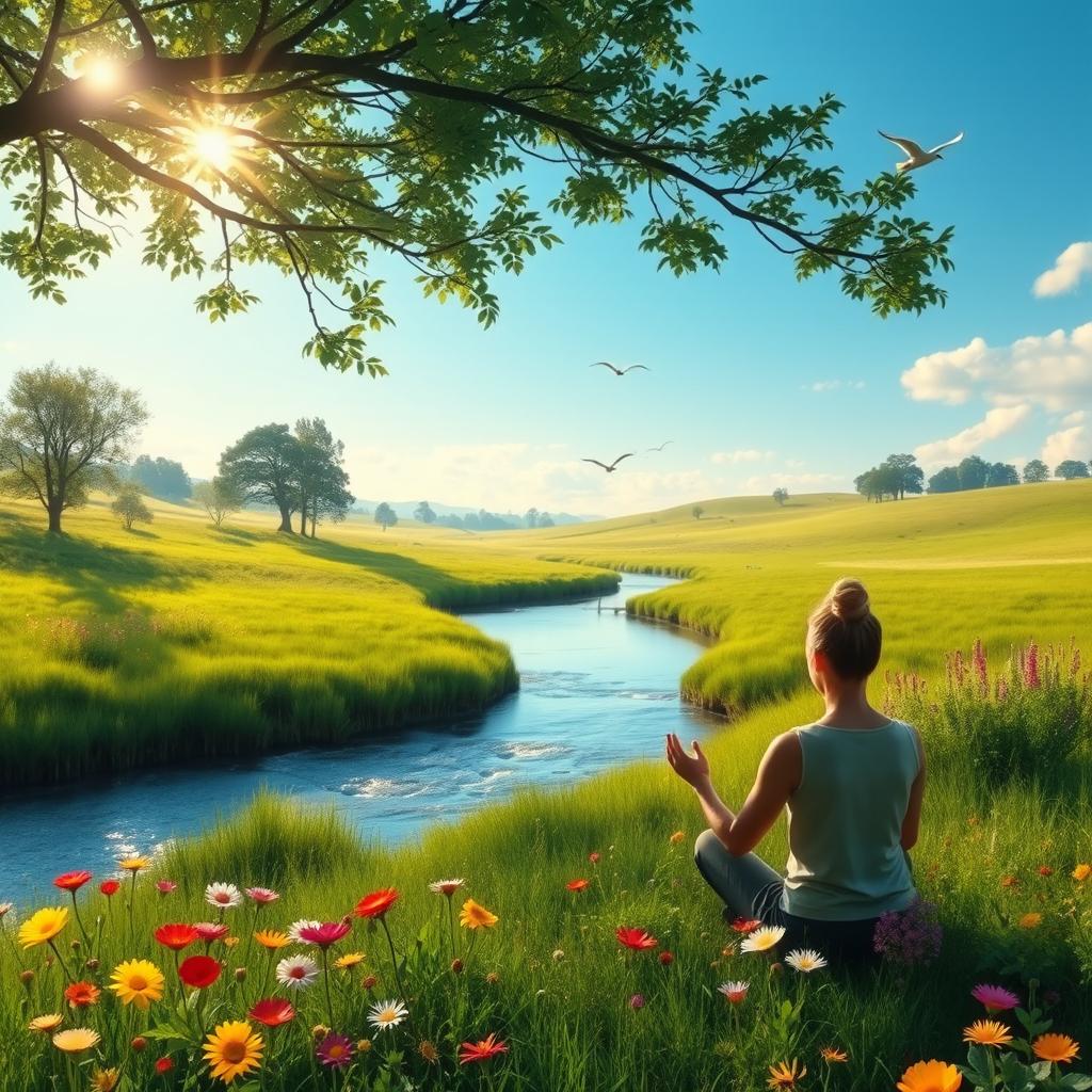 A serene, tranquil landscape depicting the concept of self-healing