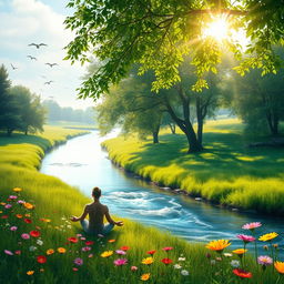A serene, tranquil landscape depicting the concept of self-healing