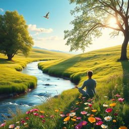 A serene, tranquil landscape depicting the concept of self-healing