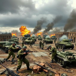 A historically-inspired artwork depicting a World War 2 battlefield scene