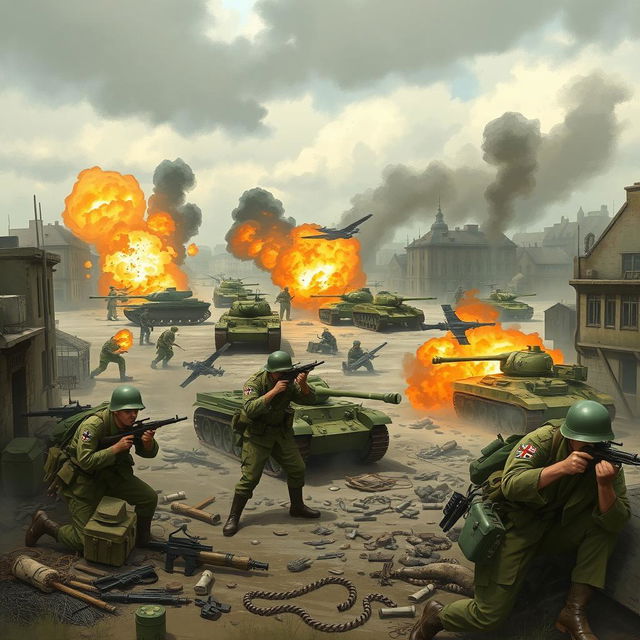 A historically-inspired artwork depicting a World War 2 battlefield scene