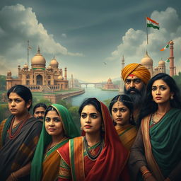 An evocative representation of 'The Lost Identity of Indians', featuring a diverse group of Indian individuals adorned in traditional and modern attire, symbolizing the rich cultural heritage and the struggle of maintaining identity in a rapidly changing world