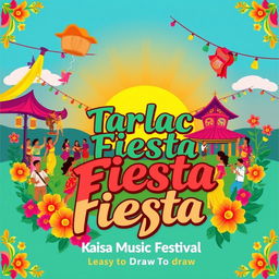 A vibrant and colorful poster for Tarlac City Fiesta, also known as the Pana Pana Festival, featuring traditional elements such as local cultural icons, musical instruments, and festive decorations