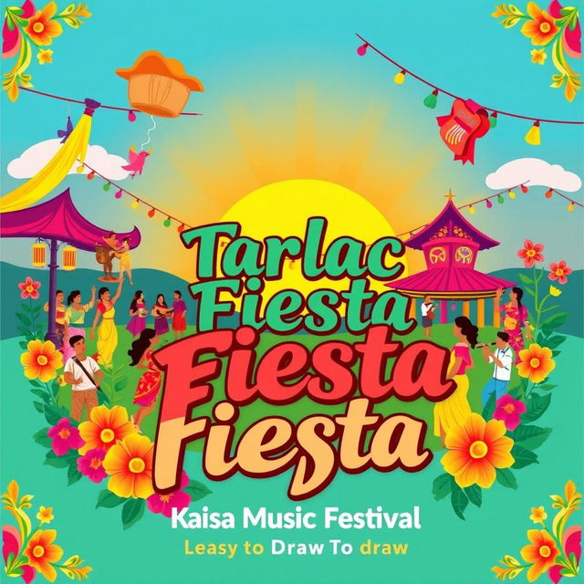 A vibrant and colorful poster for Tarlac City Fiesta, also known as the Pana Pana Festival, featuring traditional elements such as local cultural icons, musical instruments, and festive decorations