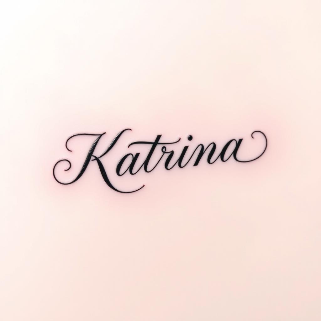 A simple and elegant tattoo design featuring the name 'Katrina' in beautiful cursive lettering, flowing smoothly to convey a sense of elegance and grace