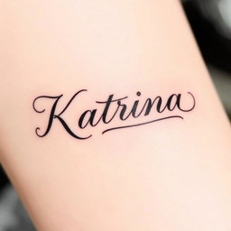 A simple and elegant tattoo design featuring the name 'Katrina' in beautiful cursive lettering, flowing smoothly to convey a sense of elegance and grace