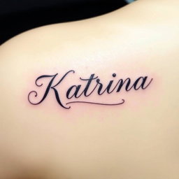A simple and elegant tattoo design featuring the name 'Katrina' in beautiful cursive lettering, flowing smoothly to convey a sense of elegance and grace