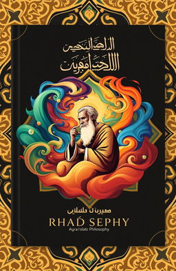 A book cover design showcasing Islamic philosophy, featuring an intricate geometric pattern inspired by Islamic art as a background